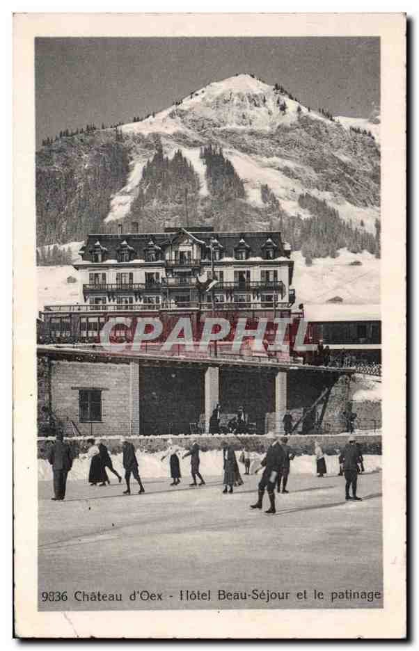 CPA Chateau d'Oex Hotel Beau Sejour et le patinage