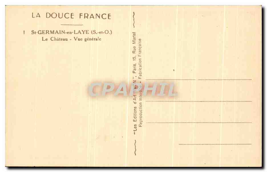 St-Germain-en-Laye — Le Château — Vue générale — Les Éditions d'Art Français — Verso