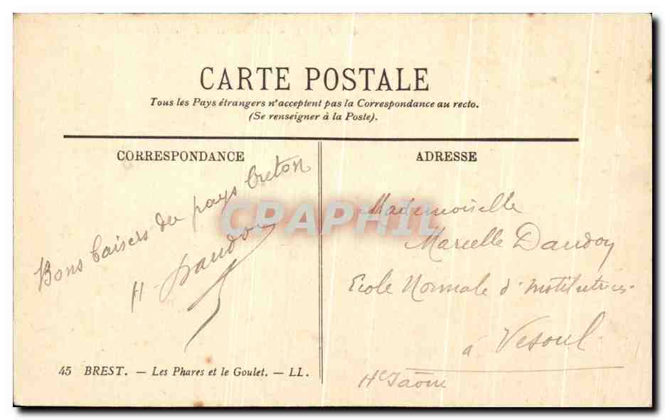 CPA Brest Les Phares et le Goulet Bateaux — Rückseite