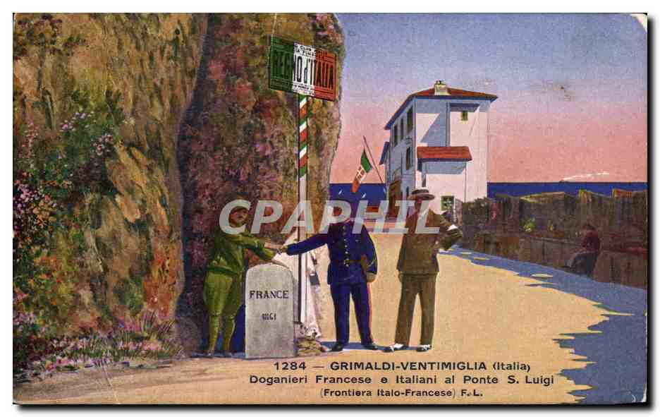 CPA Grimaldi Ventimiglia Doganieri Francese e italiani al Ponte S Luigi Douaniers