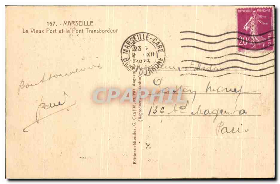 CPA Marseille Le Vieux Port Et Le Pont Transbordeur Bateaux — Verso