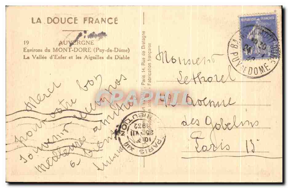 Vallée d'Enfer et les Aiguilles du Diable — Auvergne (Puy-de-Dôme) — Yvon — Rückseite