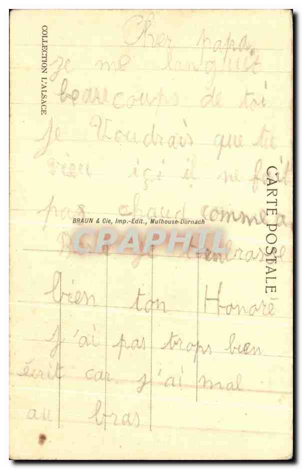 CPA Alsace Petits Paysans Sur Un Mur Folklore Costume — Verso