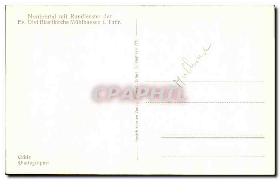 Nordportal mit Rosette der evangelischen Kirche von Mühlfhausen in Thüringen — Édite Photographie, Nr. 770 — Rückseite