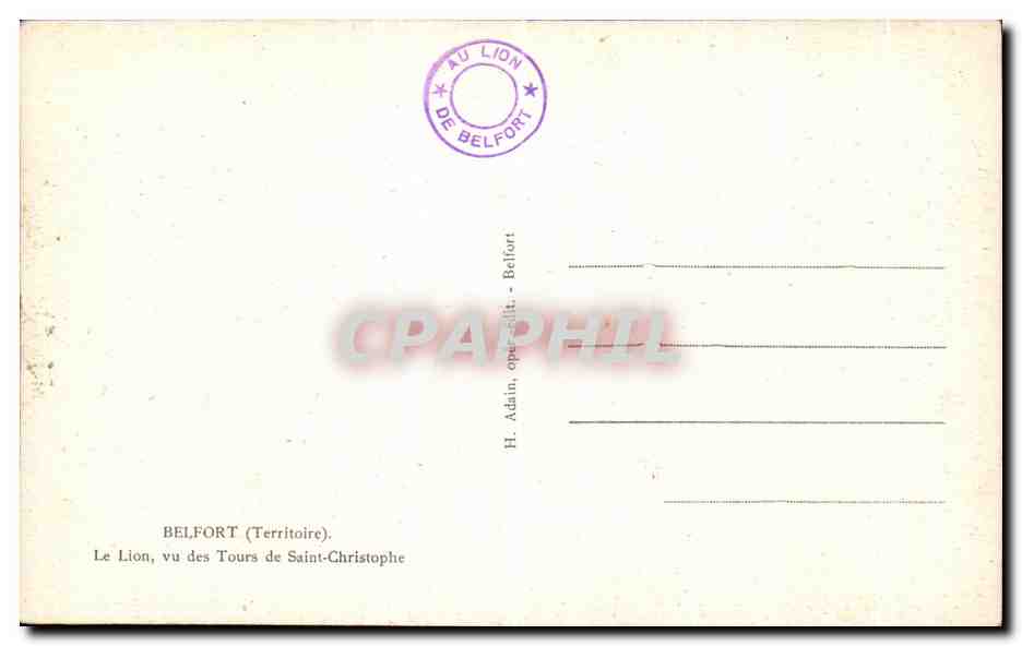 CPA Belfort Le Lion vu des Tours de Saint Christophe — Verso