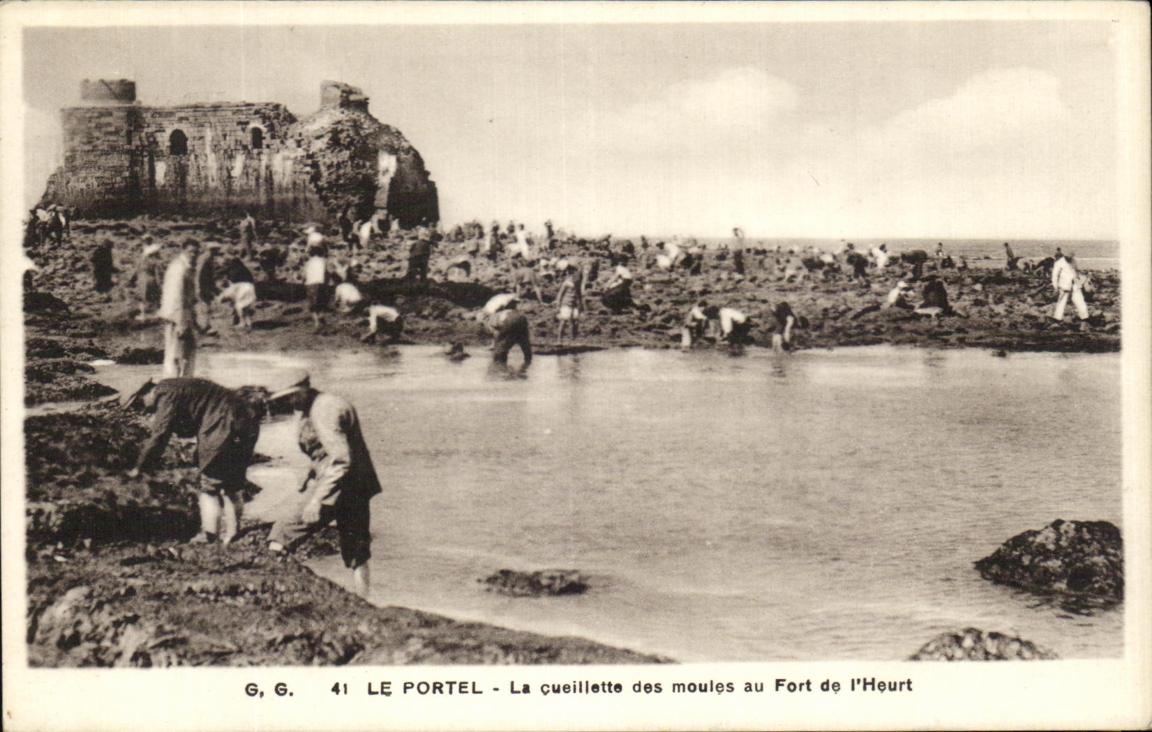 CPA Le Portel la Cueillette des moules au Fort de l'Heurt
