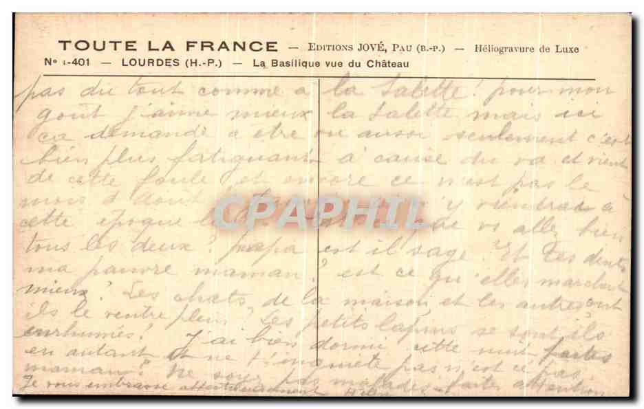 CPA Toute La France Lourdes La Basiique vue du Chateau — Verso