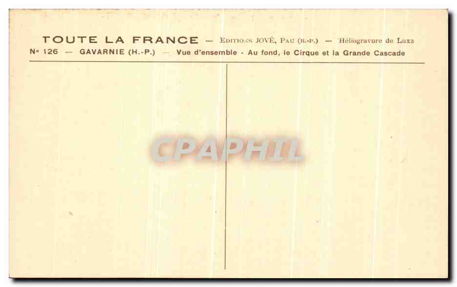 CPA Toute La France Gavarnie Vue d'ensemble au fond le Cirque et la Grande Cascade — Verso