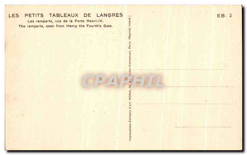Les remparts de Langres — vus de la Porte Henri-IV — édition Mona — Verso