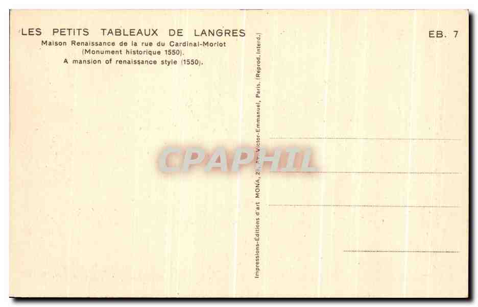 Maison Renaissance de la rue du Cardinal-Morlot — Langres — Éditions MONA — Verso