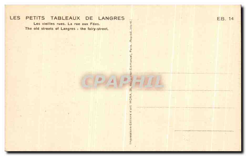 CPA Les Petits Tableaux De Langres Les Vieilles Rues La Rue Aux Fees — Rückseite