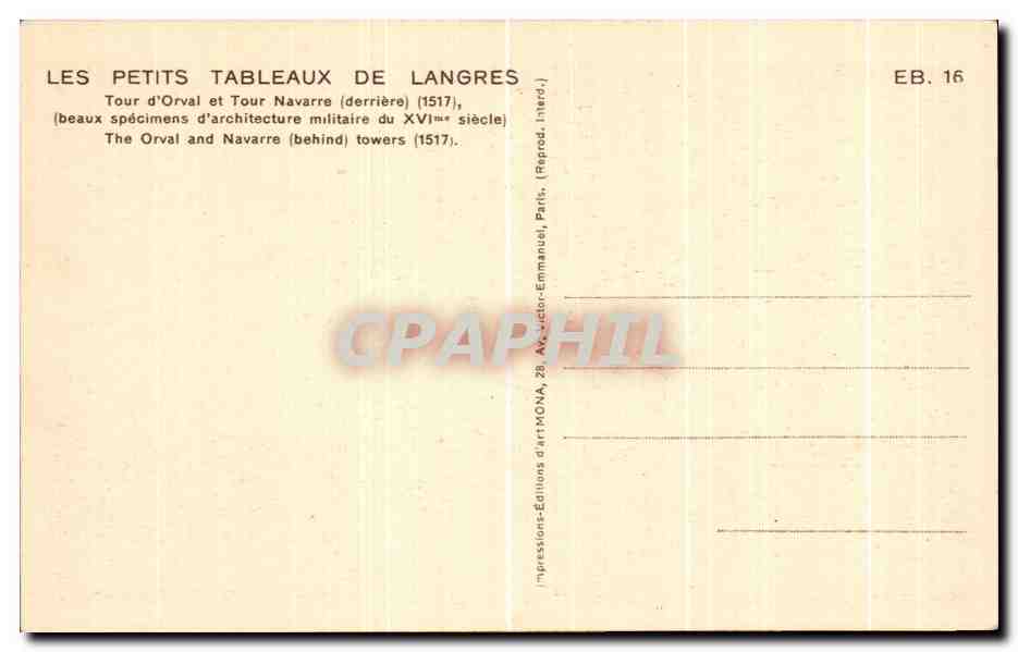 CPA Les Petits Tableaux De Langres Tour D'Orval Et Tour Navarre — Rückseite