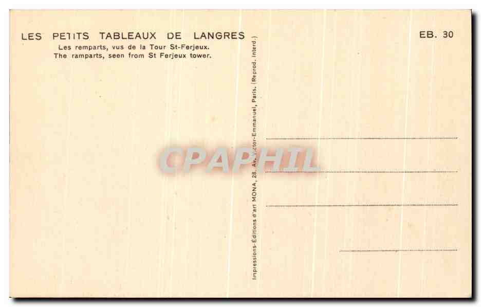 Les petits tableaux de Langres — Les remparts vus de la Tour St-Ferjeux — Éditions d'art MONA — Reverso