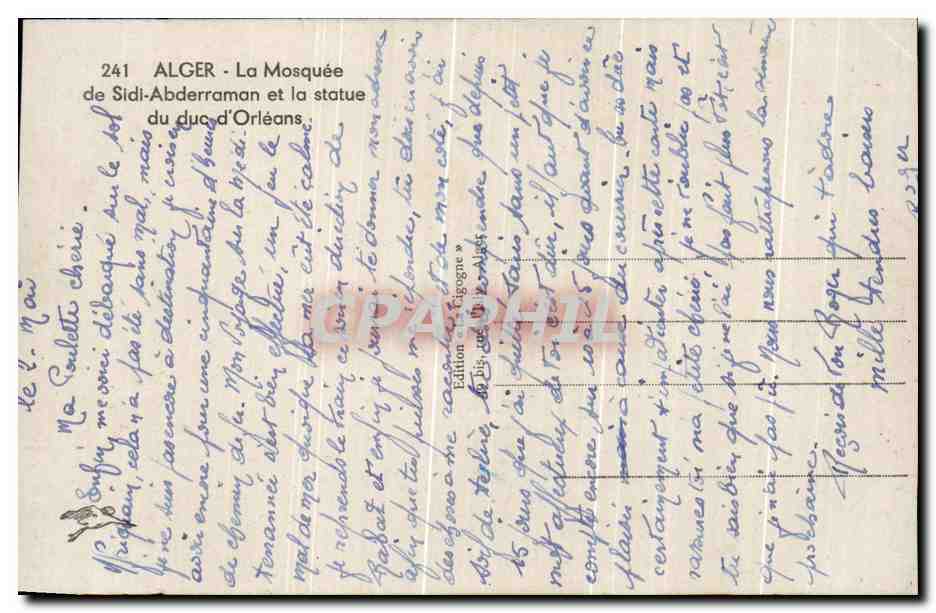 CPA Alger La Mosquee De Sidi Abderraman Et La Statue Du Duc d'Orleans — Rückseite