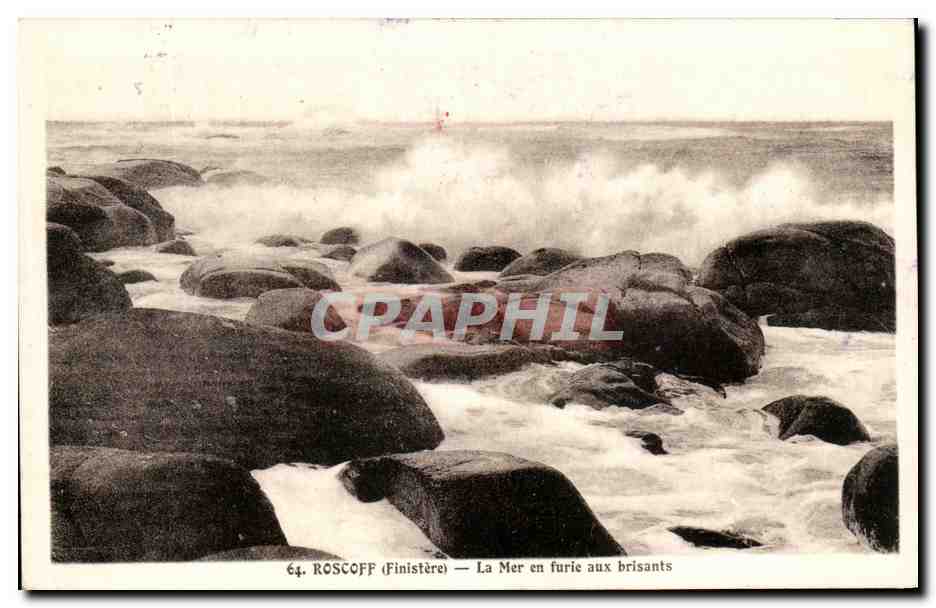 CPA Roscoff La Mer en furie aux brisants