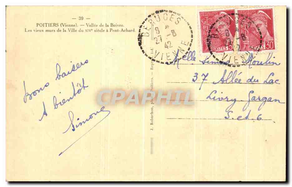 PONT-ACHARD — Les vieux murs de la Ville du XIVe siècle — J. Robuchon, Poitiers — Verso