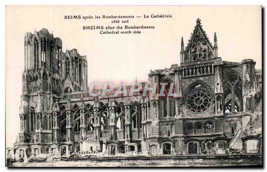 CPA Reims Apres Les Bombardements La Cathedrale Militaria