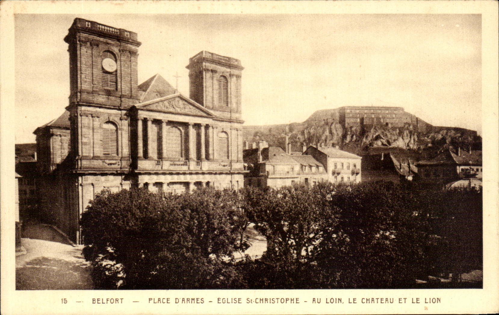 CPA Belfort Place D'Armes Eglise St Christophe Au Lion Le Chateau Et Le Lion