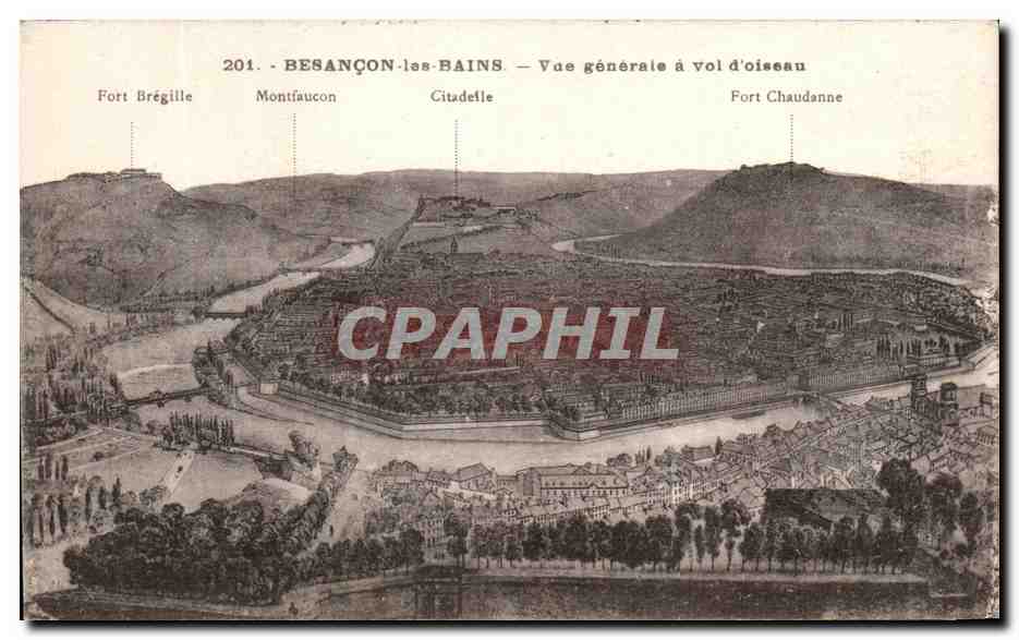 Besançon-les-Bains — Vue générale à vol d’oiseau — Éditions C. L. Besançon, n° 201