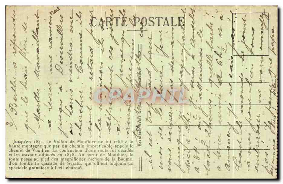 Vallée de la Loue — Route de Pontarlier au pied des Rochers de la Baume — MOUTHIER-HAUTEPIERRE — CTS 601 — Verso