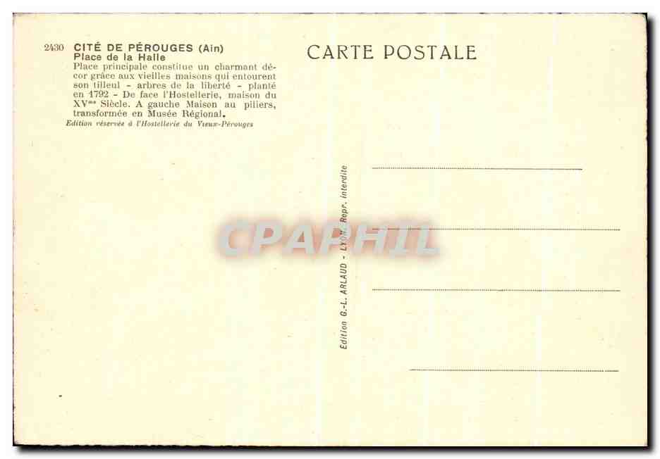 CPA Cite De Perpuges Place de la Halle Place principale constitue un charmant de cor — Back