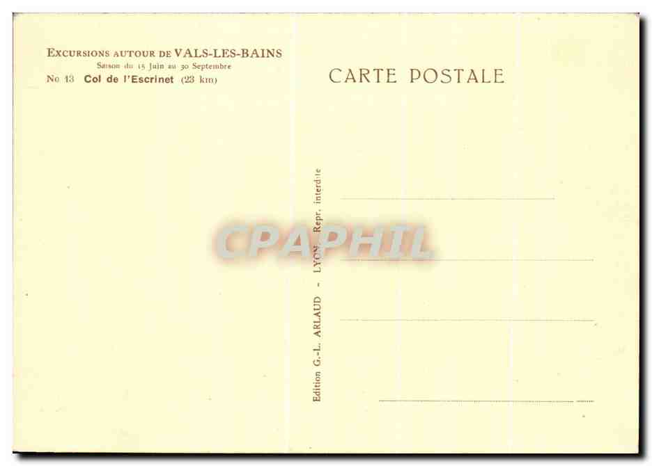 Col de l'Escrinet — Excursions autour de Vals-les-Bains — Édition G.-L. Arlaud, Lyon — Rückseite