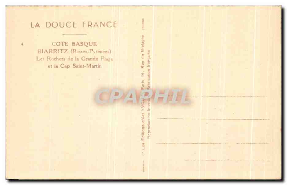 CPA Cote Basque Biarritz Les Rochers de la Grande Plage et le Cap Saint Martin — Verso