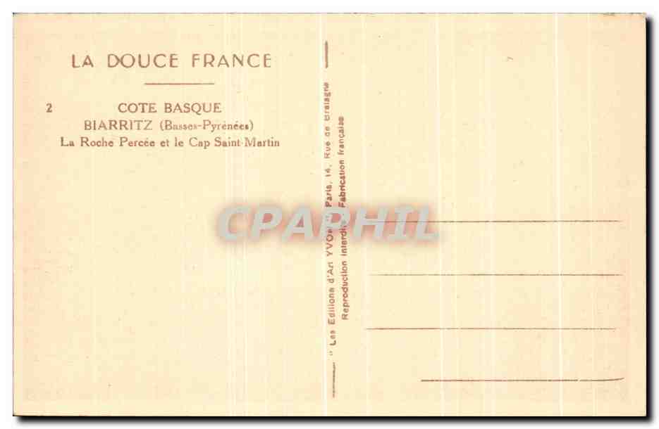 CPA Cote Basque Biarritz Les Rochers Percce et le Cap Saint martin — Verso