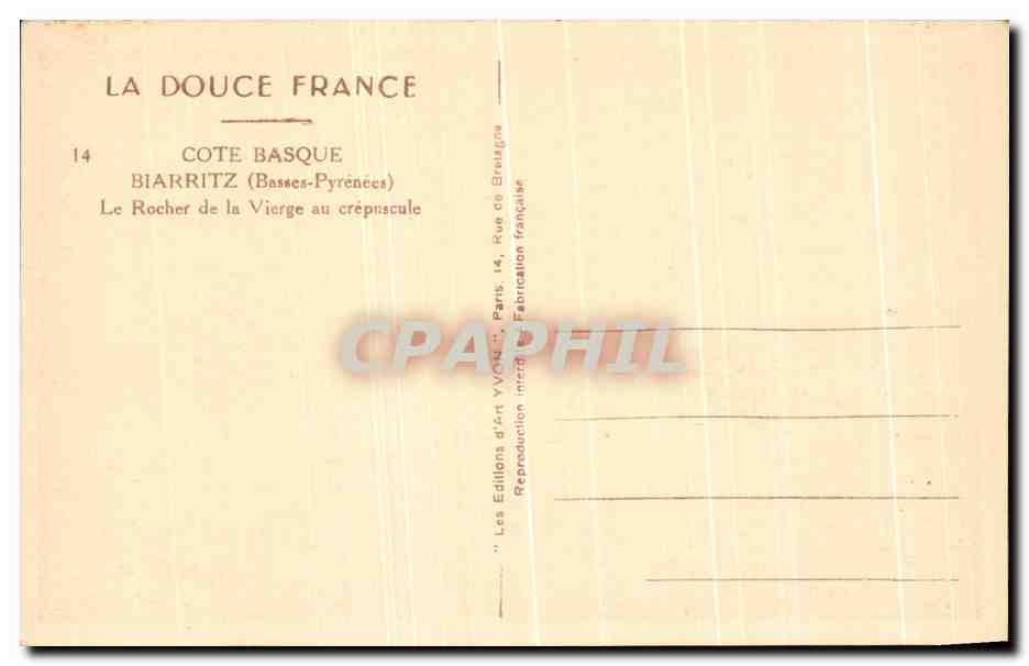 CPA Cote Basque Biarritz Les Rochers de la Vierge au Crepuscule — Verso