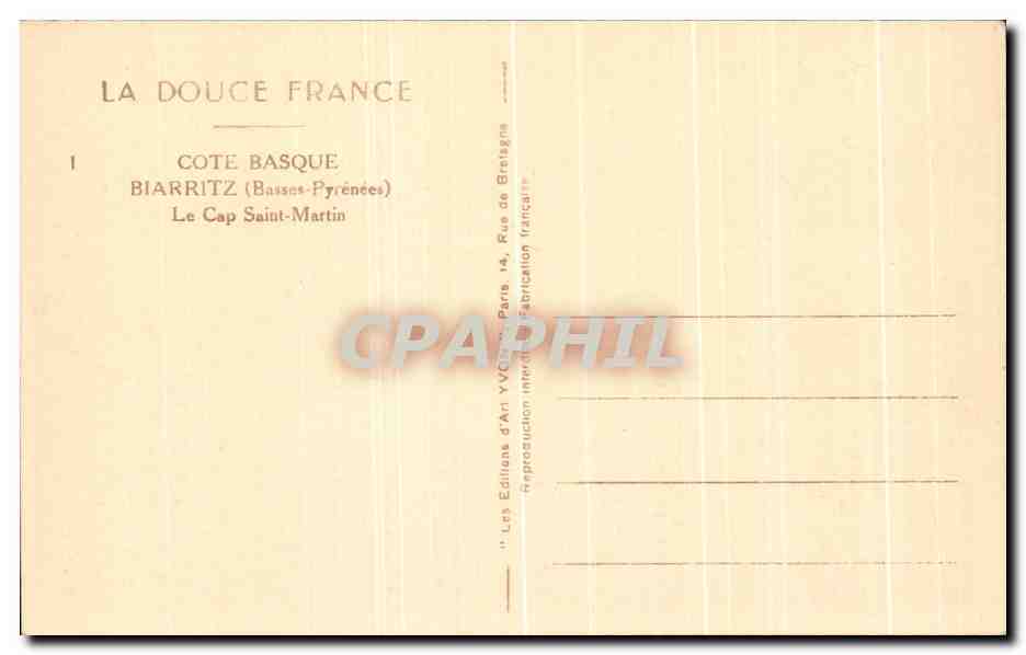 CPA Cote Basque Biarritz Le Cap Saint Martin — Verso