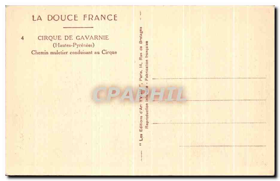 Cirque de Gavarnie — Chemin muletier conduisant au Cirque — La Douce France, n°4 — Verso