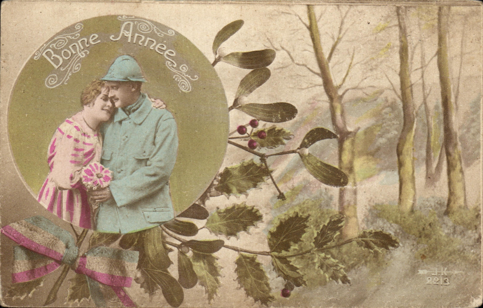 CPA Bonne Annee Militaria Femme