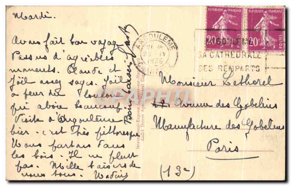Angoulême — Hôtel de Ville (Côté Sud) et Tour Marguerite de Valois — Cl. Denizot — Rückseite