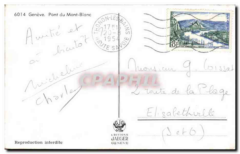 CPA Geneve Pont Du Mont Blanc Bateau Cygne — Rückseite