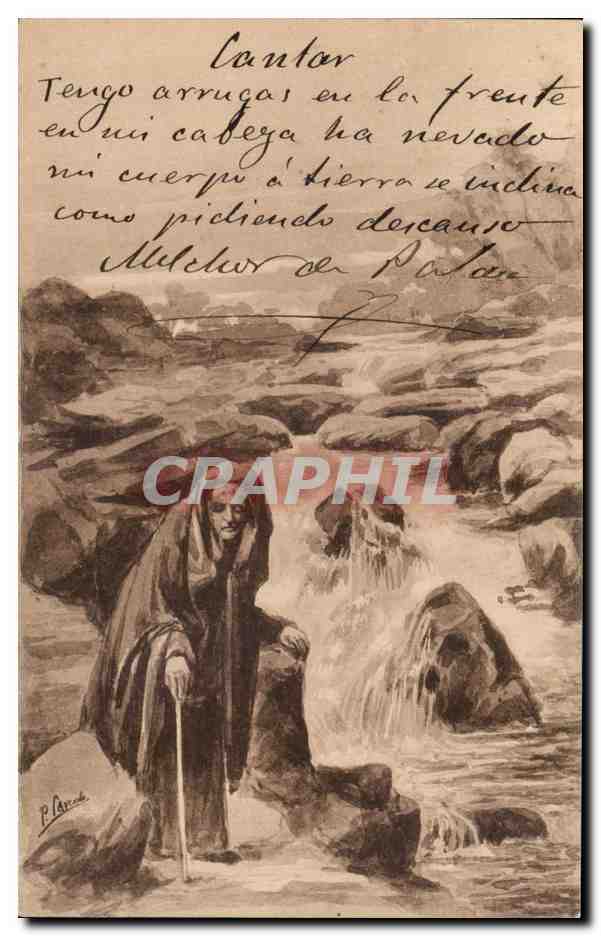 CPA Espagne Folklore Vieille femme 