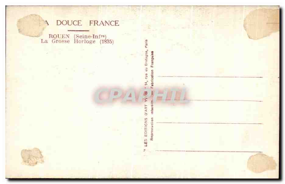 CPA La Douce France Rouen La Grosse Horloge — Rückseite