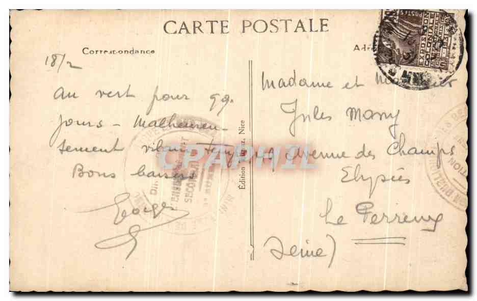 CPA Nice Palais de La Jetee Jardin Du roi Albert 1er — Rückseite