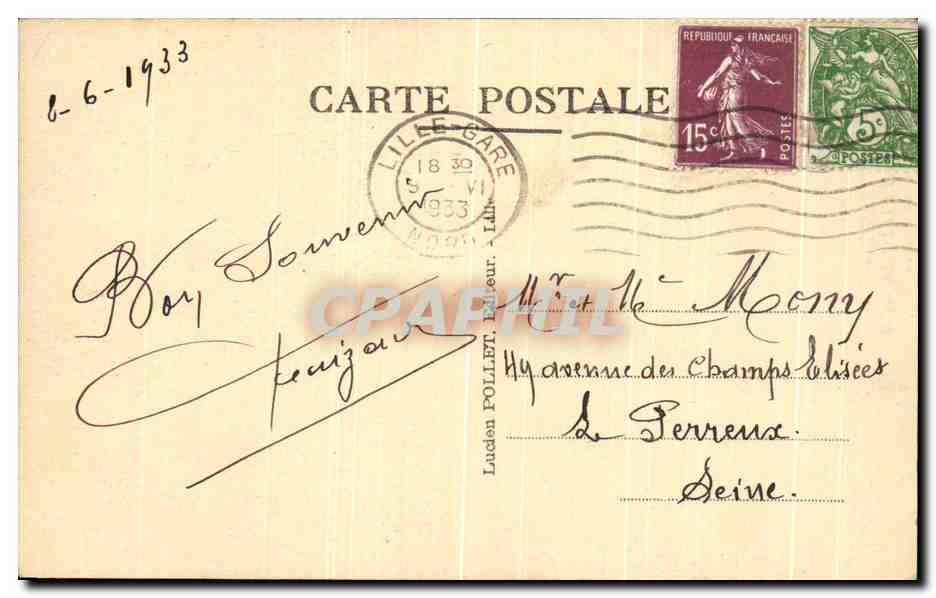 CPA Lille Le Beffroi et L'Hotel de Ville  — Rückseite