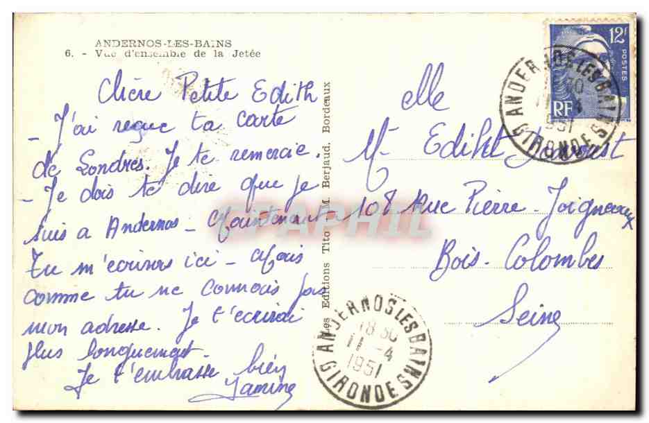 CPA Andernos Les Bans Vue d'ensembe de la Jetee — Back