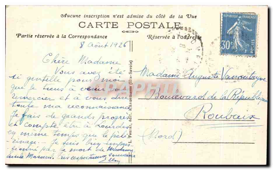 Combloux (Haute-Savoie) — The Church and the War Memorial — L. Feuzy, publisher — Back