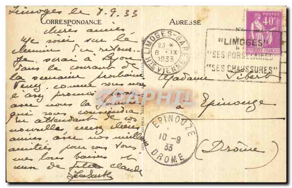 CPA Limoges Les Jardins et la Gare  — Rückseite