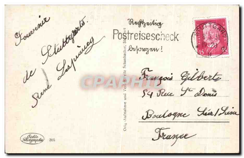 CPA Stuttgart Landestheater m Uhlandshohe — Rückseite