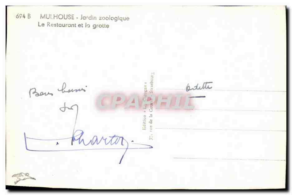 CPA Mulhouse Jardin zoologique Le Restaurant et la Grotte — Rückseite