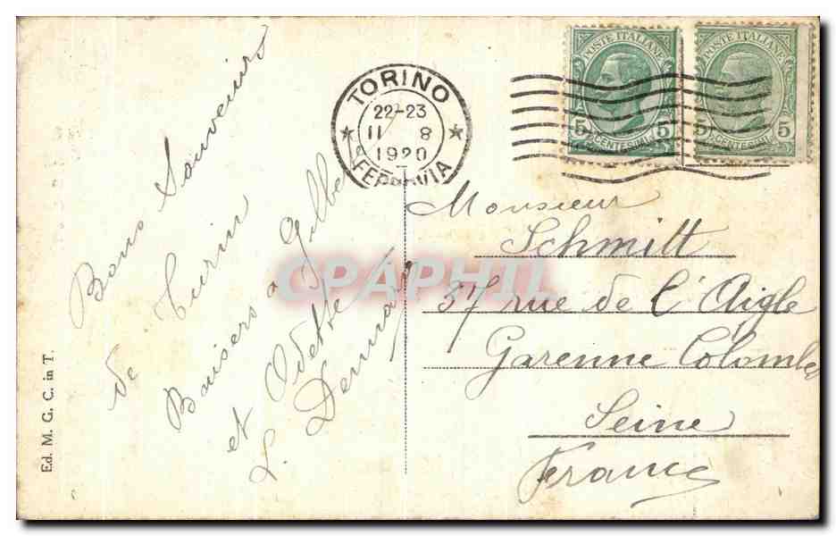 CPA Torino Monum Al Principe Amedeo — Rückseite
