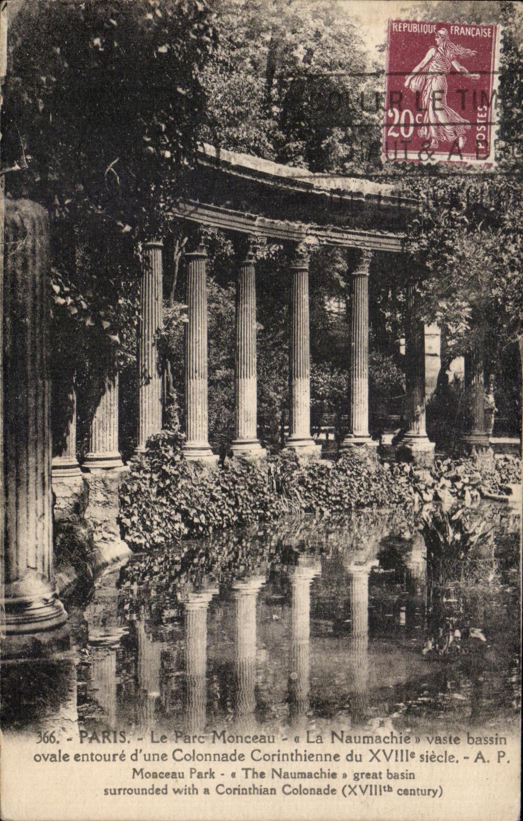 CPA Paris Le Parc Monceau Vaste Bassin Ovale Entoure d'Un Colonnade Corinthienne