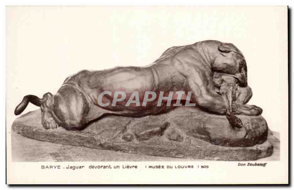 Jaguar Devouring a Hare — sculpture by Barye — Louvre Museum — n° 909 — edition Don Zoubaïeff