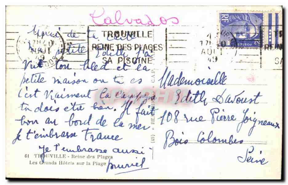 CPA Trouville Reine Des Plages Les Grandes Hotels Sur La Plage — Verso