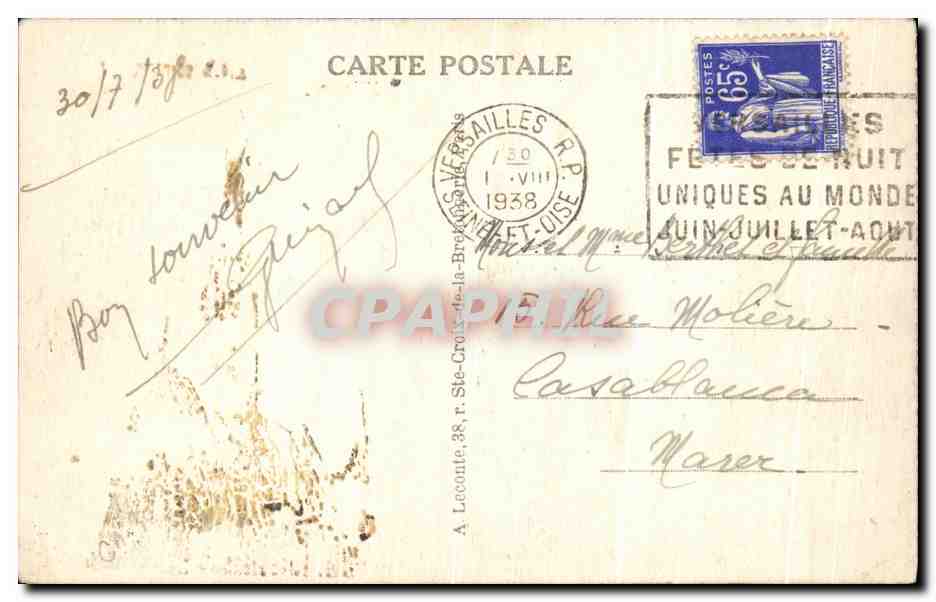 CPA Versailles Le Chateau La Table de la Paix — Verso