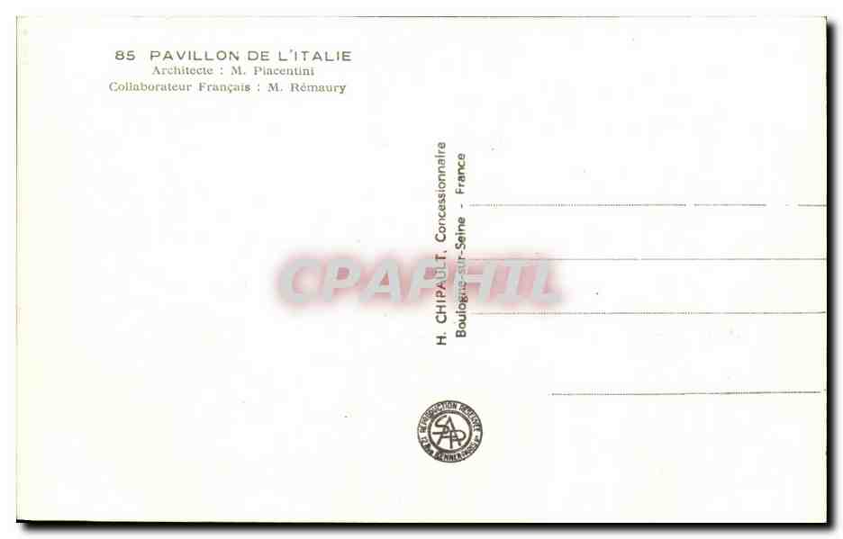 CPA Exposition Internationale Paris 1937 Pavillon de l Italie — Rückseite