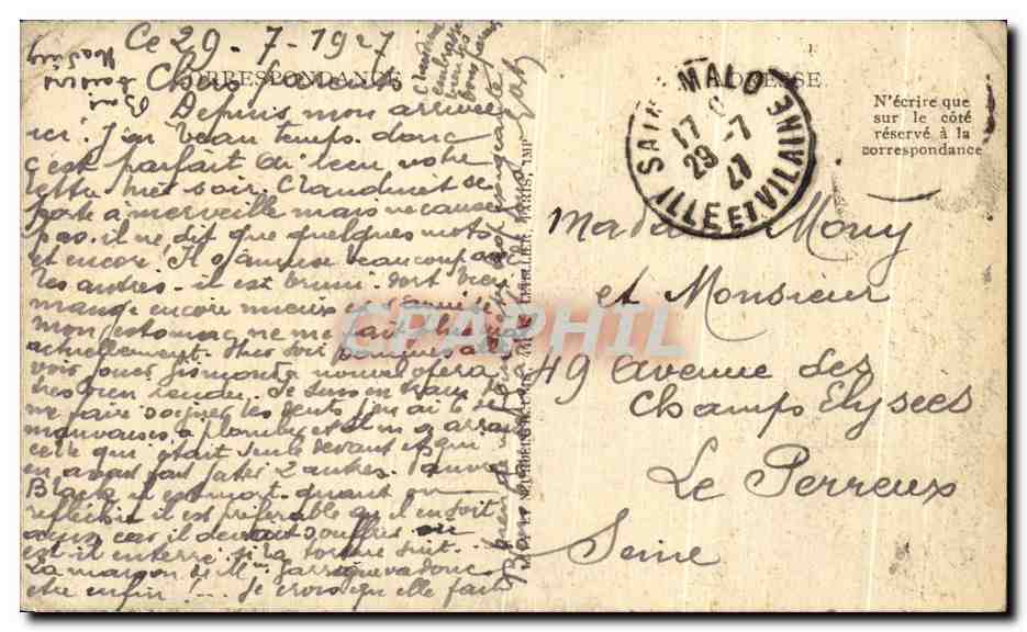 Vintage Postcard Saint Malo The Great Gate and Clock Tower of the Cathedral Boats — Back